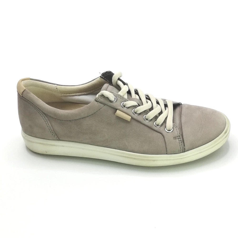 Ecco Shoes Womens Sneaker Soft 7 Warm Gray Nubuck Leather Low Top Lace Up‎ 7